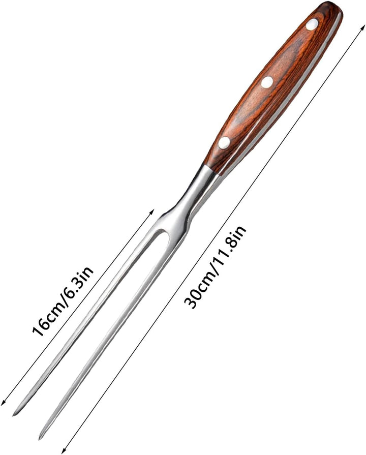 Edelstahl Grillgabel mit Holzgriff, Fleischgabel aus Rostfreiem Stahl, Fleischgabel mit Holzgriff, T