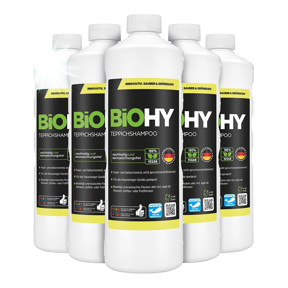 BiOHY Teppichshampoo (6 x 1 Liter) | Teppichreiniger Konzentrat | ideal gegen hartnäckige Flecken |