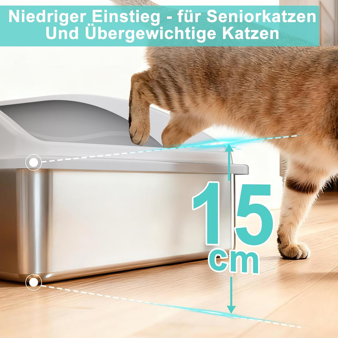 FURTIME Katzenklo Edelstahl XXXL, Katzentoilette Edelstahl 71x51x31 cm, Extra Grosses Katzenklo mit