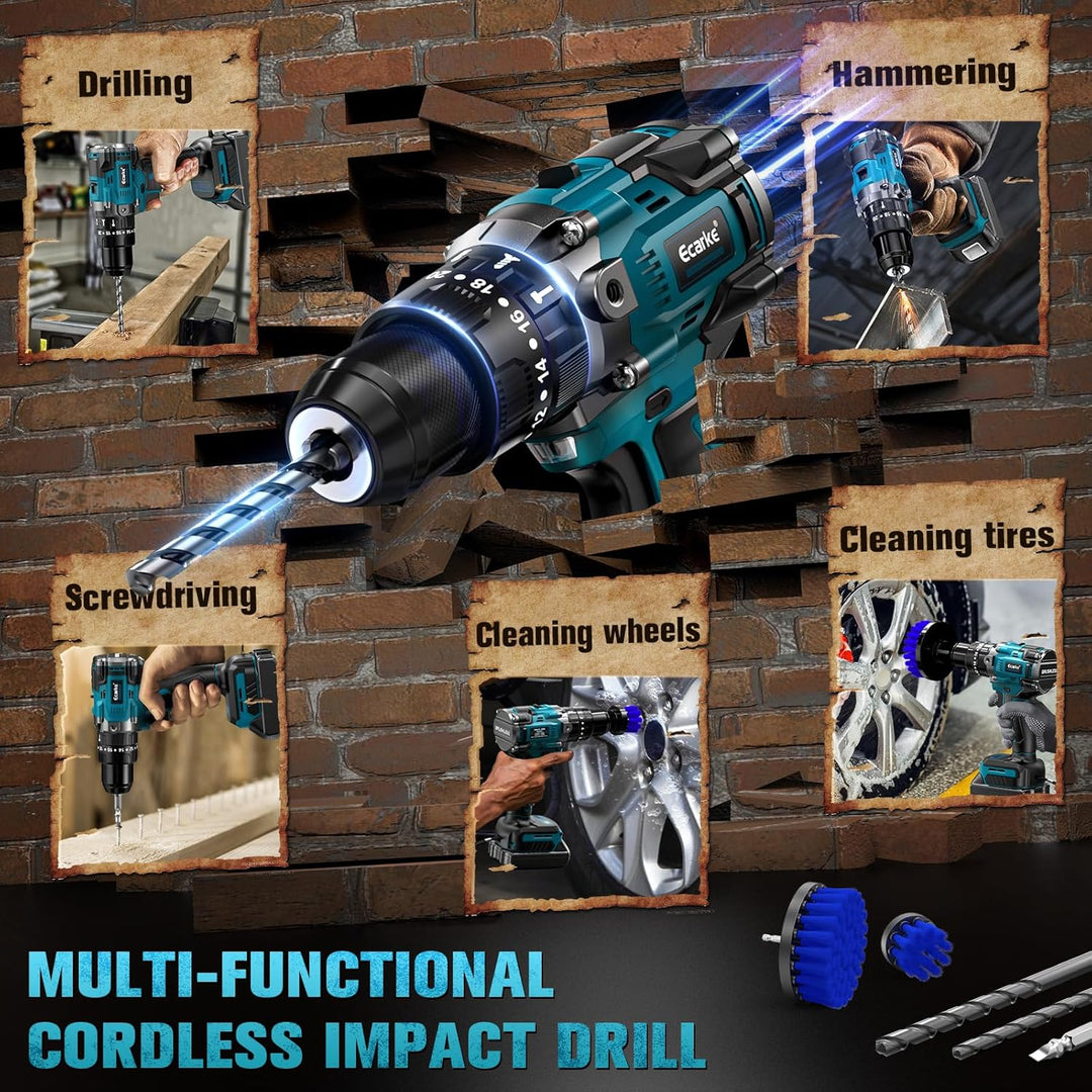 Ecarke Akku Schlagbohrschrauber für Ma-kita 18V Lithium-Akku, Akku Bohrmaschine & Akkuschrauber 2150