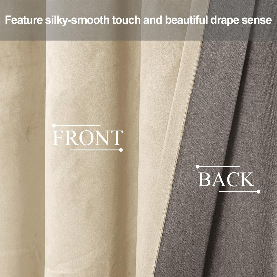 JIUZHEN Verdunklungsvorhang aus Samt, 2er Set Beige Samt Vorhang weiche blickdichte Gardinen Grün Sa