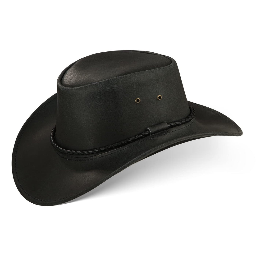Black Forest Fox® Jero Western Cowboy Reiten Leder Sonnen Hut in versch. Farben M Schwarz, M Schwarz