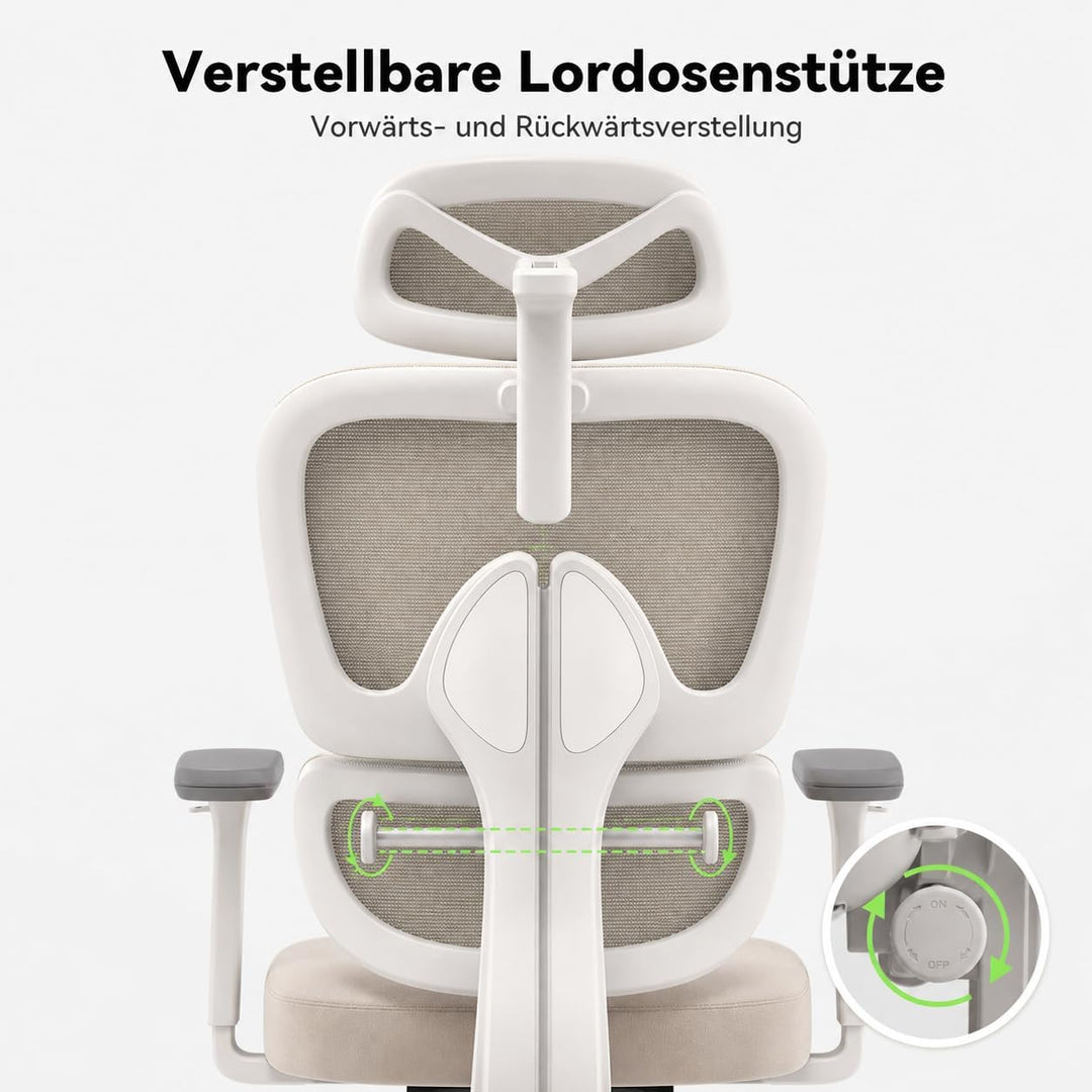 MUSSO E600SE Ergonomischer Bürostuhl, 3-stufig verstellbare Lendenwirbelsäule 3D-verstellbare Armleh