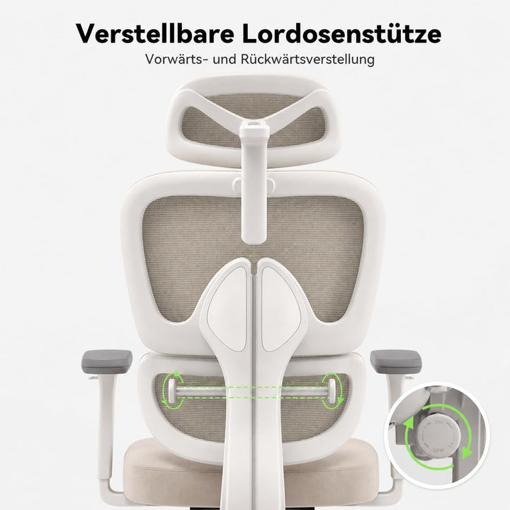 MUSSO E600SE Ergonomischer Bürostuhl, 3-stufig verstellbare Lendenwirbelsäule 3D-verstellbare Armleh