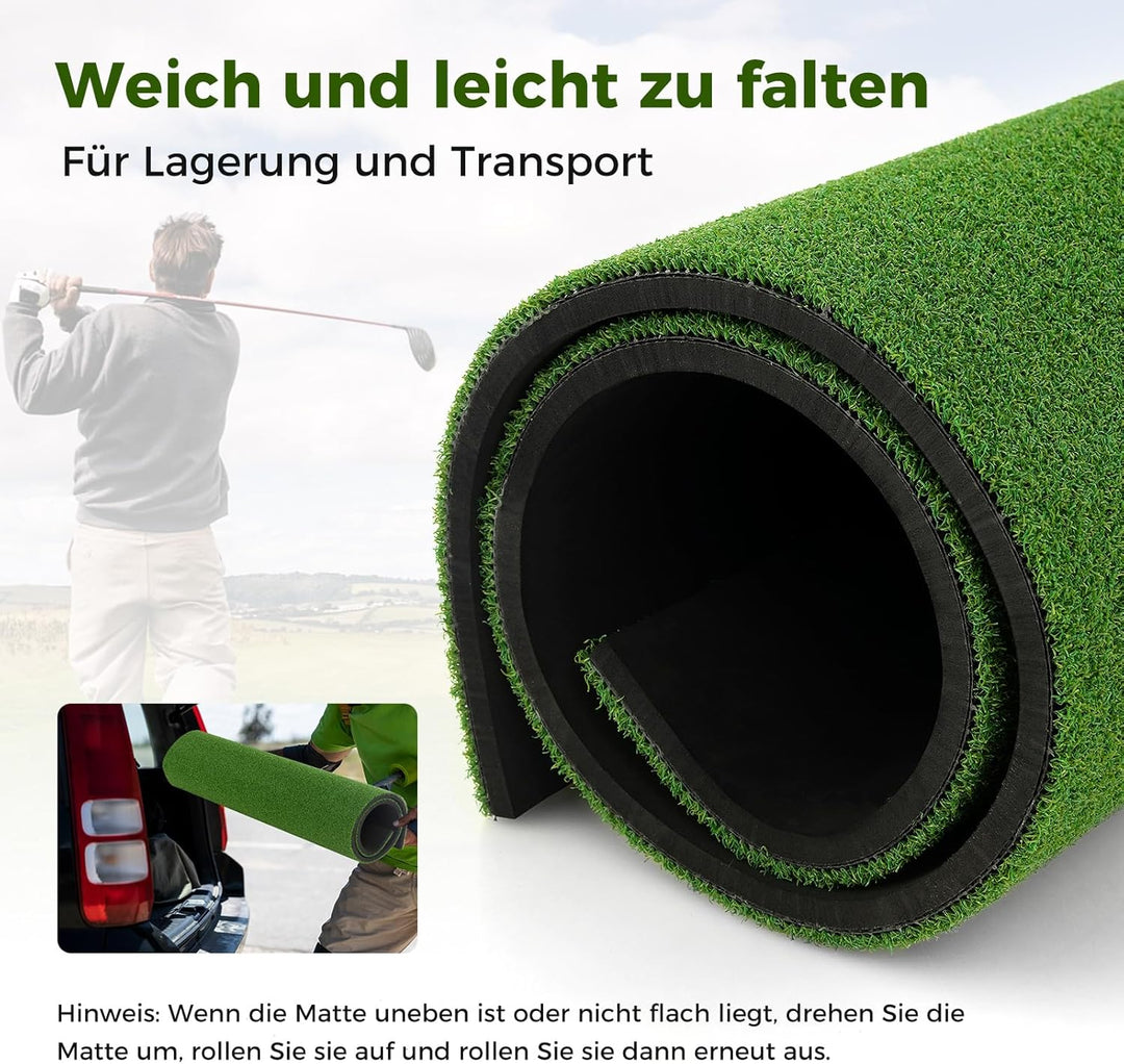 COSTWAY Golf Abschlagmatte, Golf Übungsmatte inkl. 2 Gummi-Tees und 2 Ausrichtungsstäbe, Golfmatte m