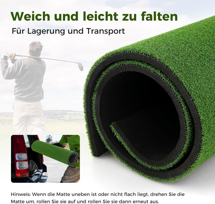 COSTWAY Golf Abschlagmatte, Golf Übungsmatte inkl. 2 Gummi-Tees und 2 Ausrichtungsstäbe, Golfmatte m