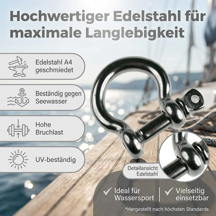 ARBO-INOX Rundschäkel geschweifte Form aus Edelstahl A4 geschmiedet 16 mm, 16 mm