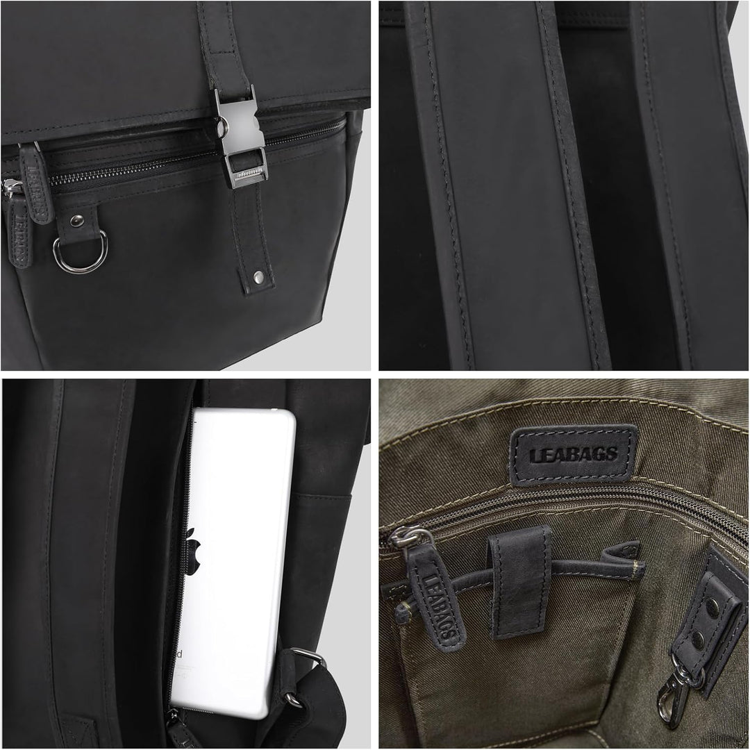 LEABAGS Leder Rucksack Damen & Herren I Echtleder Premium Daypack I Eleganter Backpack Frauen & Männ