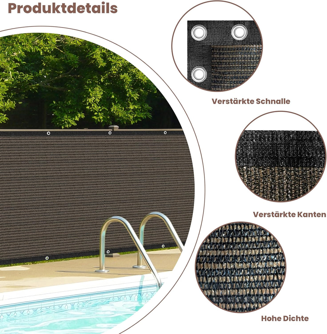 Zaunblende Sichtschutz Braun-Schwarz,1.2x6m,Sichtschutzzaun 90% HDPE-Schattennetz für den Aussenbere