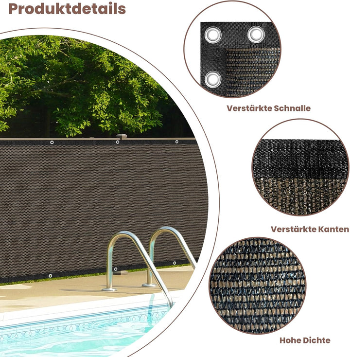 Zaunblende Sichtschutz Braun-Schwarz,1.2x6m,Sichtschutzzaun 90% HDPE-Schattennetz für den Aussenbere