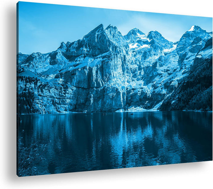 deyoli Bergsee Oeschinensee Schweiz Format 80x60 Effekt: Monocrome Blau als Leinwandbild, Motiv fert