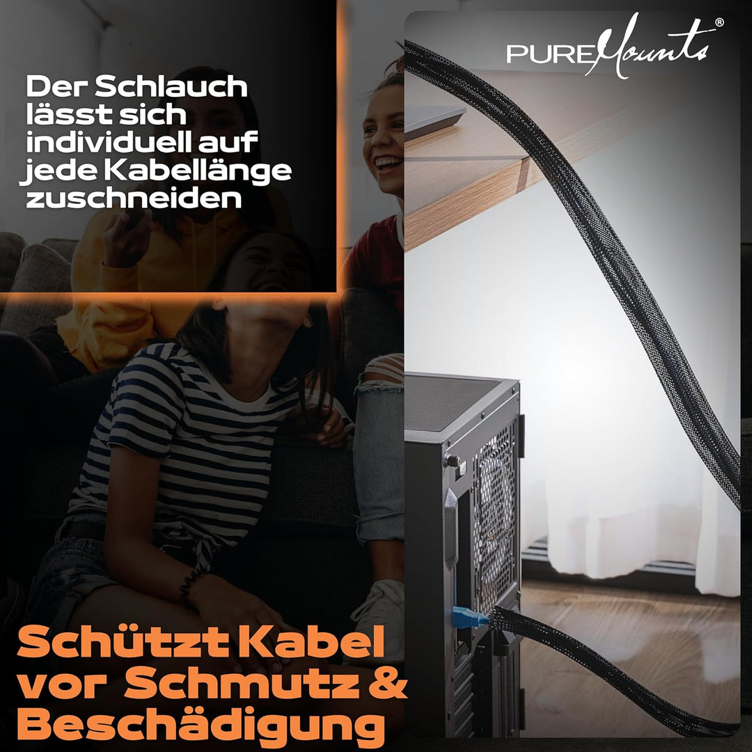 PureMounts PM-SOCKS-85B-50 universeller Polyester-Kabelschlauch (Klettverschluss, 85mm, Länge: 50m R
