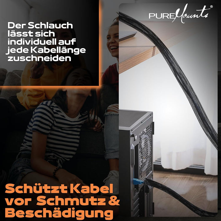 PureMounts PM-SOCKS-85B-50 universeller Polyester-Kabelschlauch (Klettverschluss, 85mm, Länge: 50m R