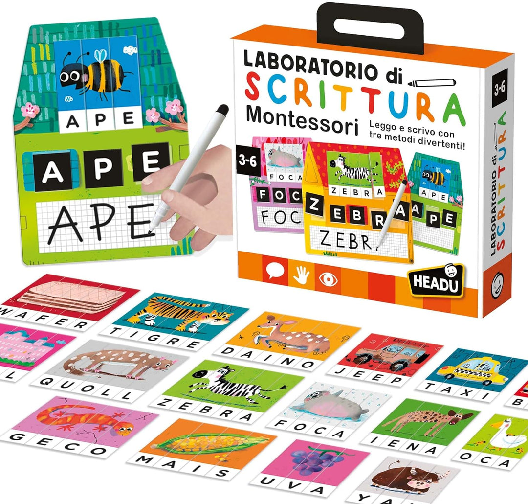 Headu - Montessori Writing Laboratory Lernspiel, mehrfarbig (IT23578), italienische Sprache