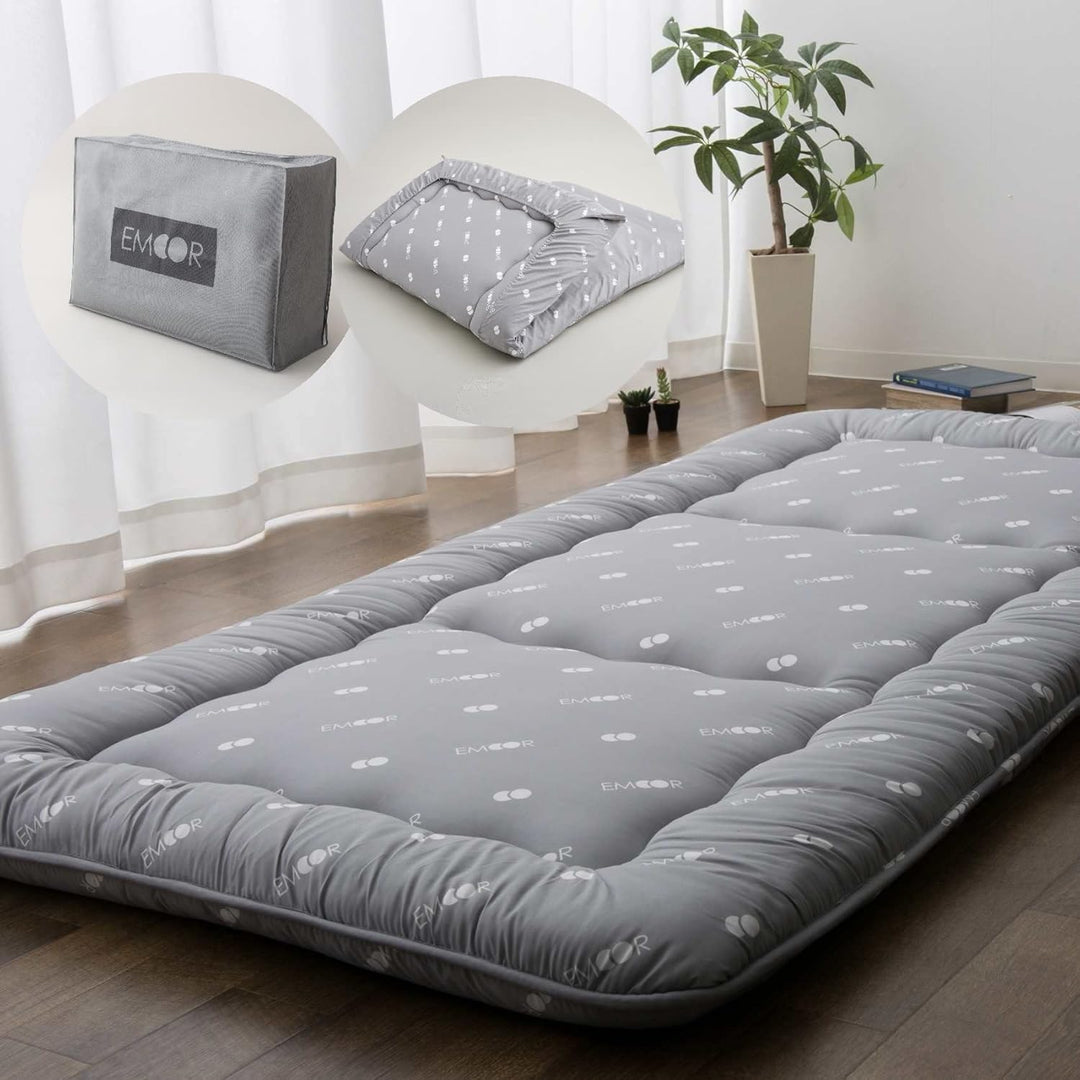 EMOOR Japanisches Boden-Futon-Set -Kyoto- (Matratze, Spannbettlaken und Aufbewahrungskoffer) 140 x 2