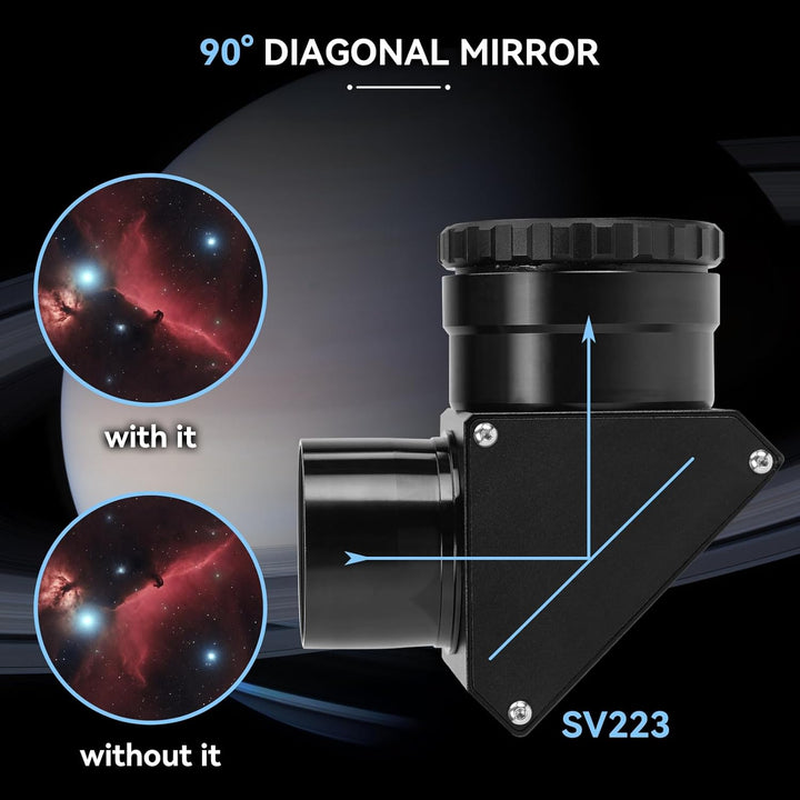 Svbony SV223 Diagonalspiegel, 2" 90° Stern Zenitspiegel mit 1,25" Adapter und Kohlefasermaterial, 99