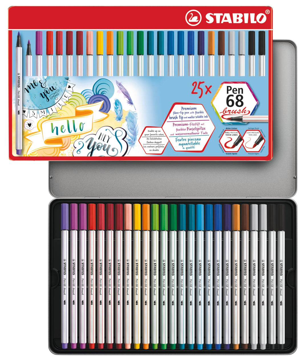 Premium-Filzstift mit Pinselspitze für variable Strichstärken - STABILO Pen 68 brush - 25er Metallet