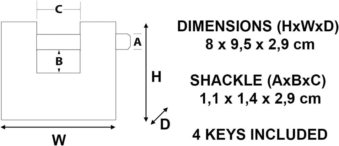Master Lock 680EURD Rechteckiges Vorhängeschloss aus gehärtetem Stahl mit Schlüssel, Grau, 8 x 9,5 x