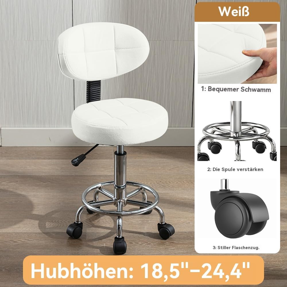 Moderner Bürodrehstuhl - Rollhocker mit Niedriger Rückenlehne und Höhenverstellung - Drehbare Arbeit