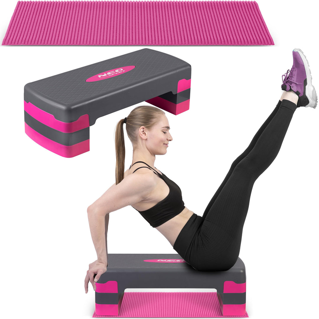 Neosport Aerobic Steppbrett Stepper Step-Bench mit Anti-Rutsch-Matte - Höhenverstellbar Stepbench mi