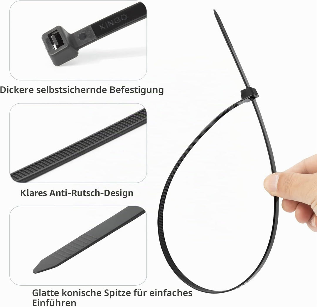 XINGO Lang Kabelbinder Schwarz,400mmx9mm Zugfestigkeit mit 80KG,100Stück Kabelbinder lang Set,UV Bes