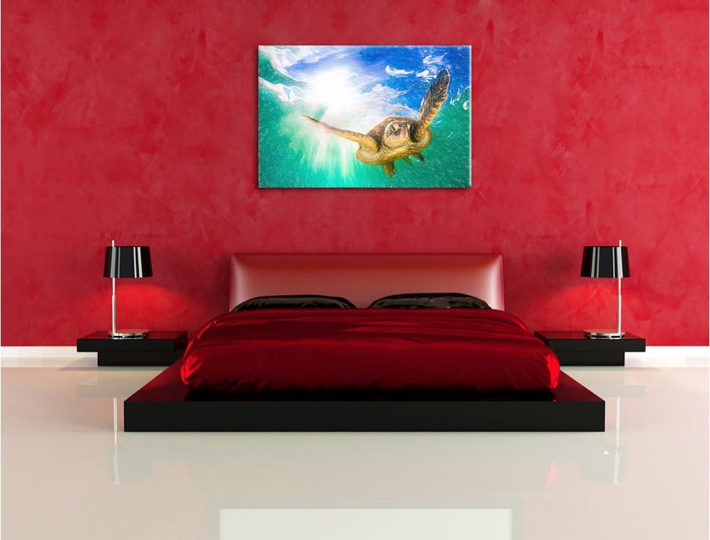 Pixxprint Meeresschildkröte / 100x70cm Leinwandbild bespannt auf Holzrahmen/Wandbild Kunstdruck Deko