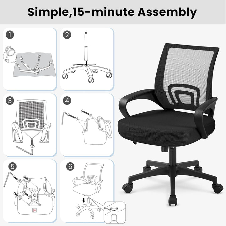 Yaheetech Bürostuhl ergonomischer Schreibtischstuhl Drehstuhl mit Rollen Chefsessel mit Mesh 360°dre