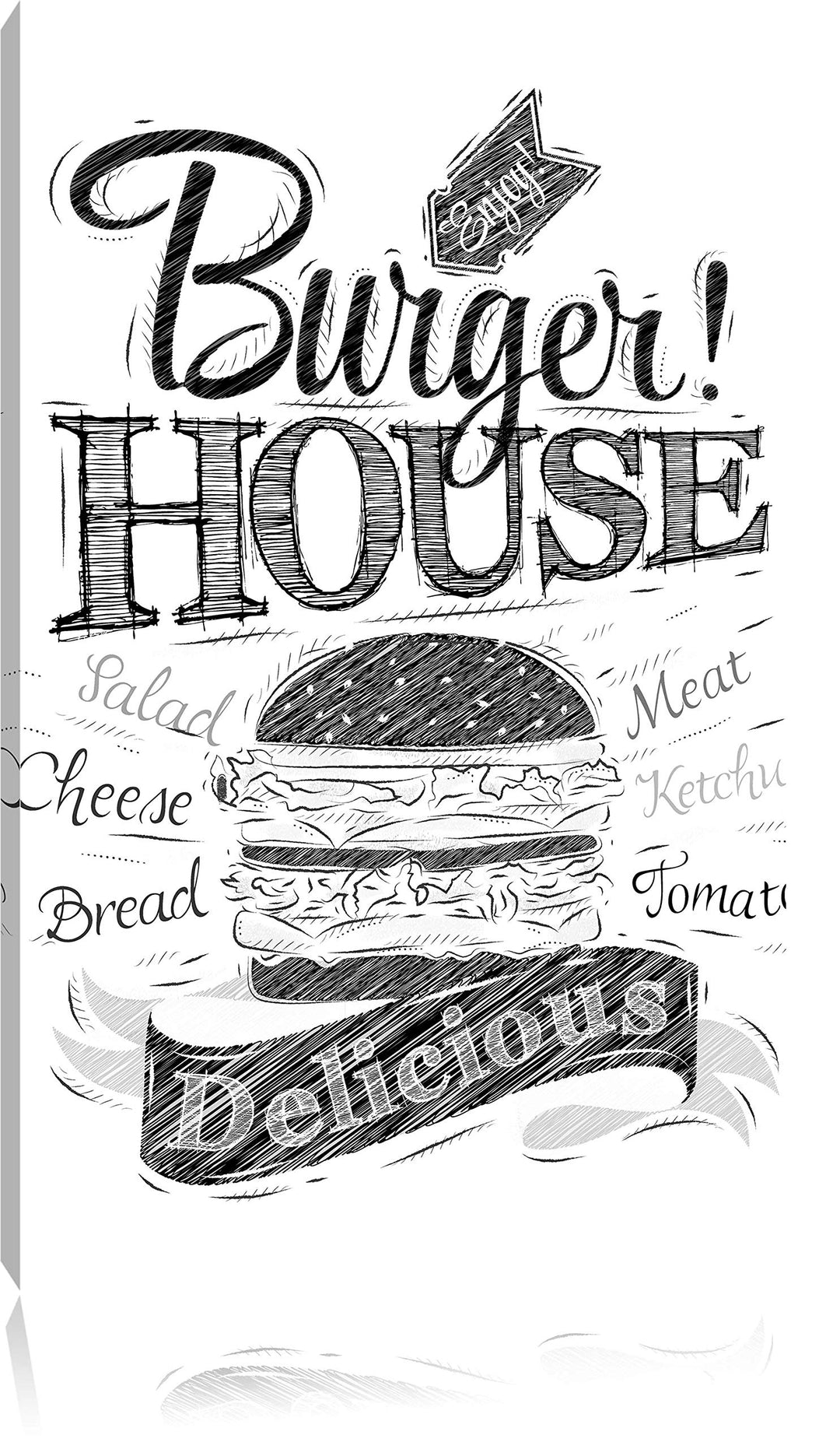 Burger House Schwarz/Weiss, Format: 100x70 auf Leinwand, XXL riesige Bilder fertig gerahmt mit Keilr