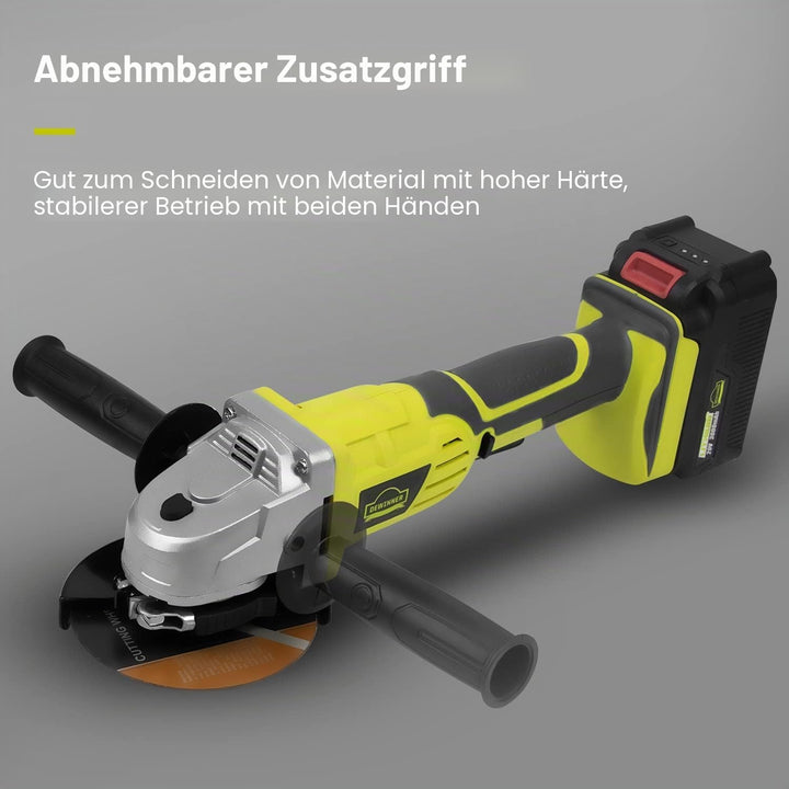 DEWINNER Winkelschleifer, kabellos, 115 mm, 2 x Akku 3 Ah, Hilfsgriff, Schnellspanner, Schnellladege