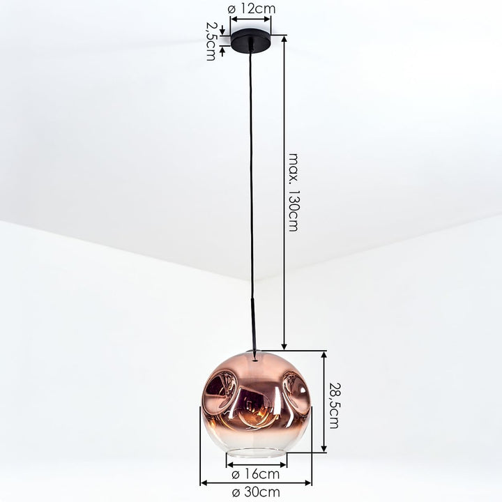 HOFSTEIN Hängeleuchte Ripoll, 1-flammige Hängelampe aus Metall/Glas in Schwarz/Kupferfarben/Klar, mo