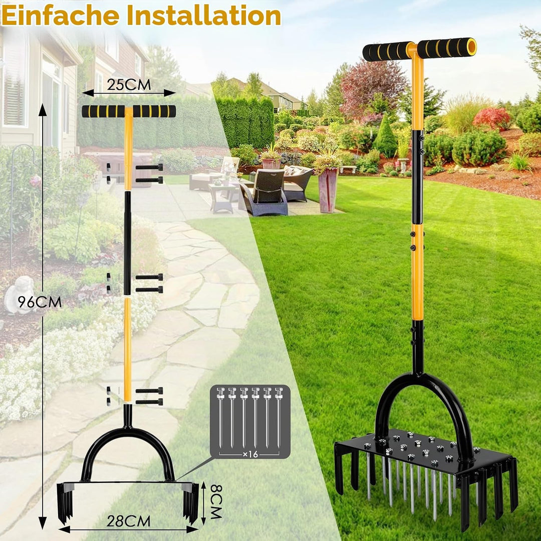 Rasenlüfter,Aerifizierer für Rasen,Manuell Rasenbelüfter mit 24 Eisenspikes,Heavy Duty Handvertikuti