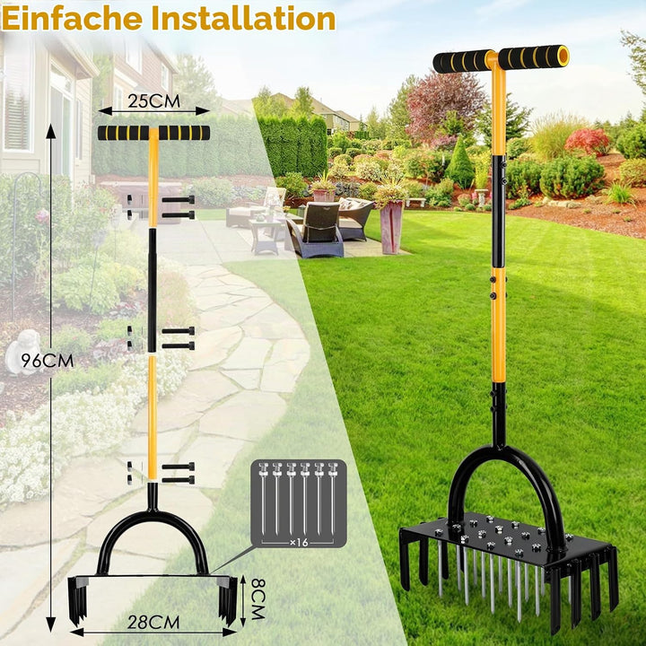 Rasenlüfter,Aerifizierer für Rasen,Manuell Rasenbelüfter mit 24 Eisenspikes,Heavy Duty Handvertikuti