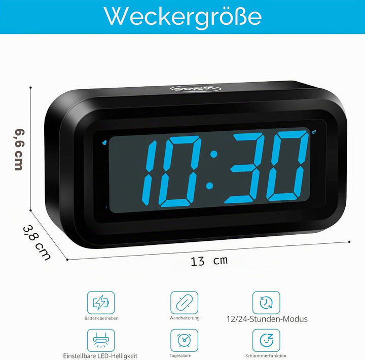 KWANWA Digitaler Wecker, LED Uhr Batteriebetrieben Tischuhr mit 3 Einstellbarer Helligkeit/Snooze/Oh