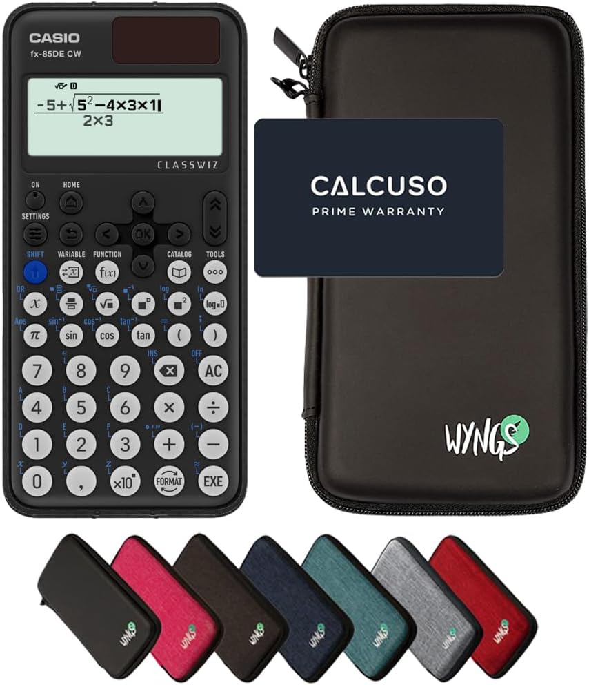 CALCUSO Sparpaket: Casio FX-85DE CW ClassWiz technisch-wissenschaftlicher Schulrechner + WYNGS Schut