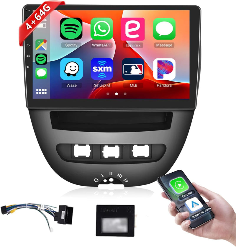 【8 Kern 4+64G】 Hodozzy Carplay Autoradio für Toyota Aygo/Peugeot 107/Citroen C1 2005-2014, 10.1 Zoll