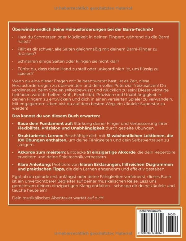 Das Ukulele Workout-Buch. Barré-Technik Übungen.: Ukulele-Stimmung Low-G: GCEA. 51 ultimative wöchen