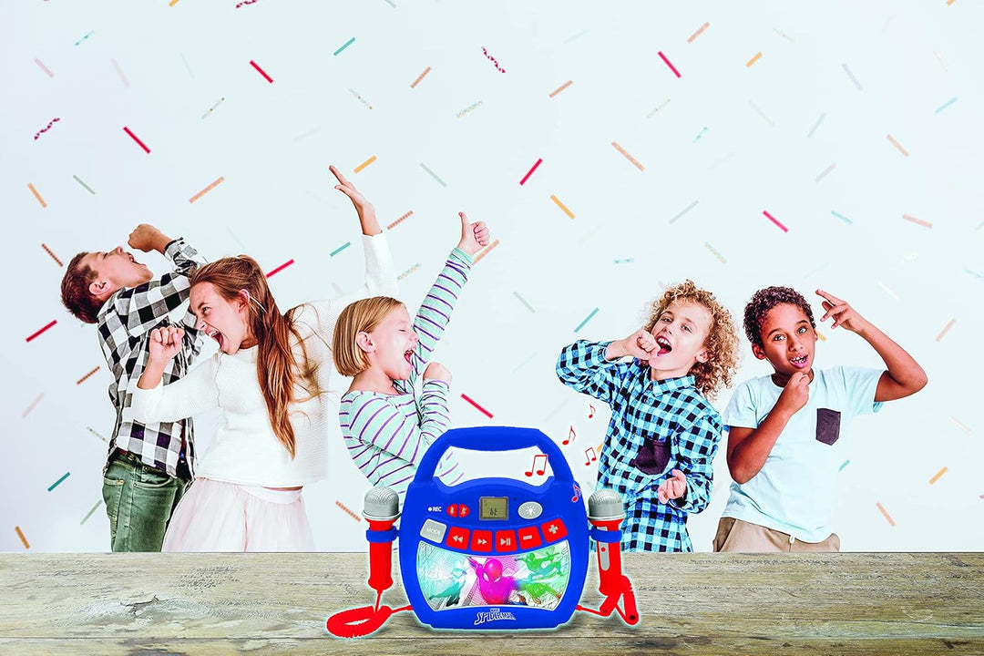 Lexibook, Spider-Man, Tragbarer digitaler Karaoke-Player für Kinder, Mikrofone, Lichteffekte, Blueto