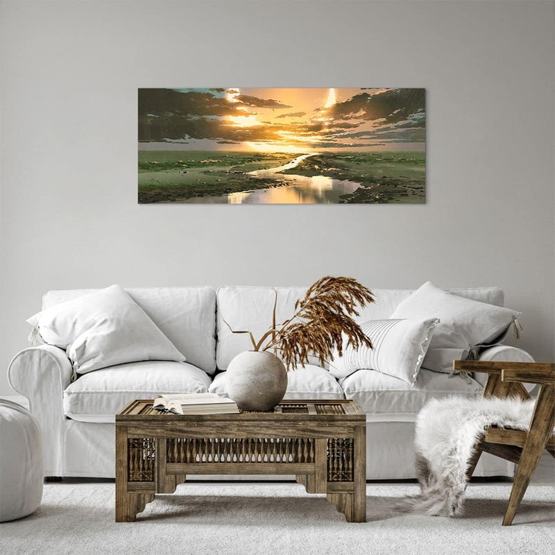 Panorama Bilder auf Leinwand 100x40cm Leinwandbild mit Rahmen natur natur Gross Wanddeko Bild Schlaf