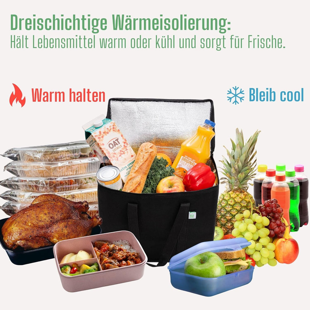 VENO 3-er Pack isolierte, wiederverwendbare Kühltasche, Einkaufstaschen, gross, robuste Griffe, Dopp