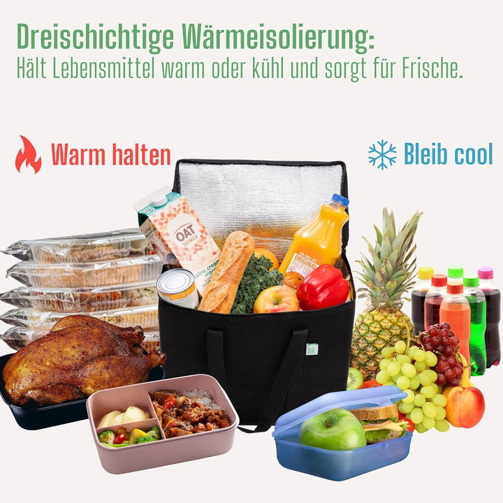 VENO 3-er Pack isolierte, wiederverwendbare Kühltasche, Einkaufstaschen, gross, robuste Griffe, Dopp