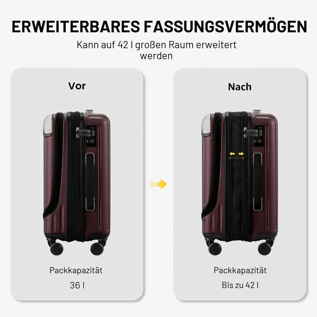 LEVEL8 Koffer Trolleys Handgepäck Hartschalenkoffer Rollkoffer Reisekoffer, TSA Rot (Organizer-Set)3