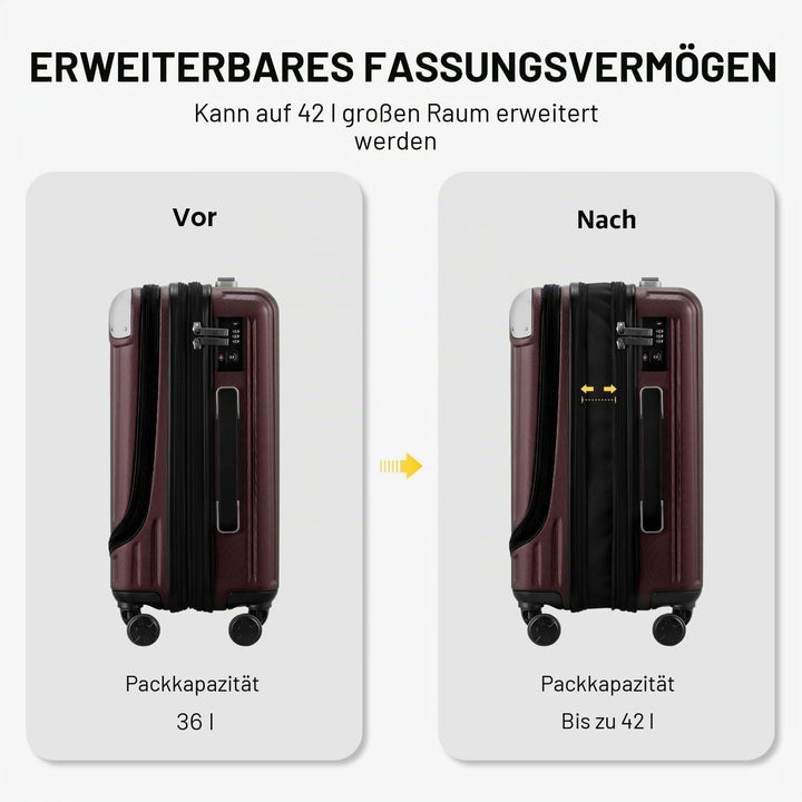 LEVEL8 Koffer Trolleys Handgepäck Hartschalenkoffer Rollkoffer Reisekoffer, TSA Rot (Organizer-Set)3