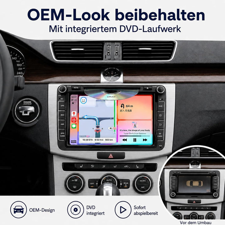 Premium Android Autoradio 8GB+256GB für VW Touran 2003-2011 mit kabellosem CarPlay & Android Auto, D