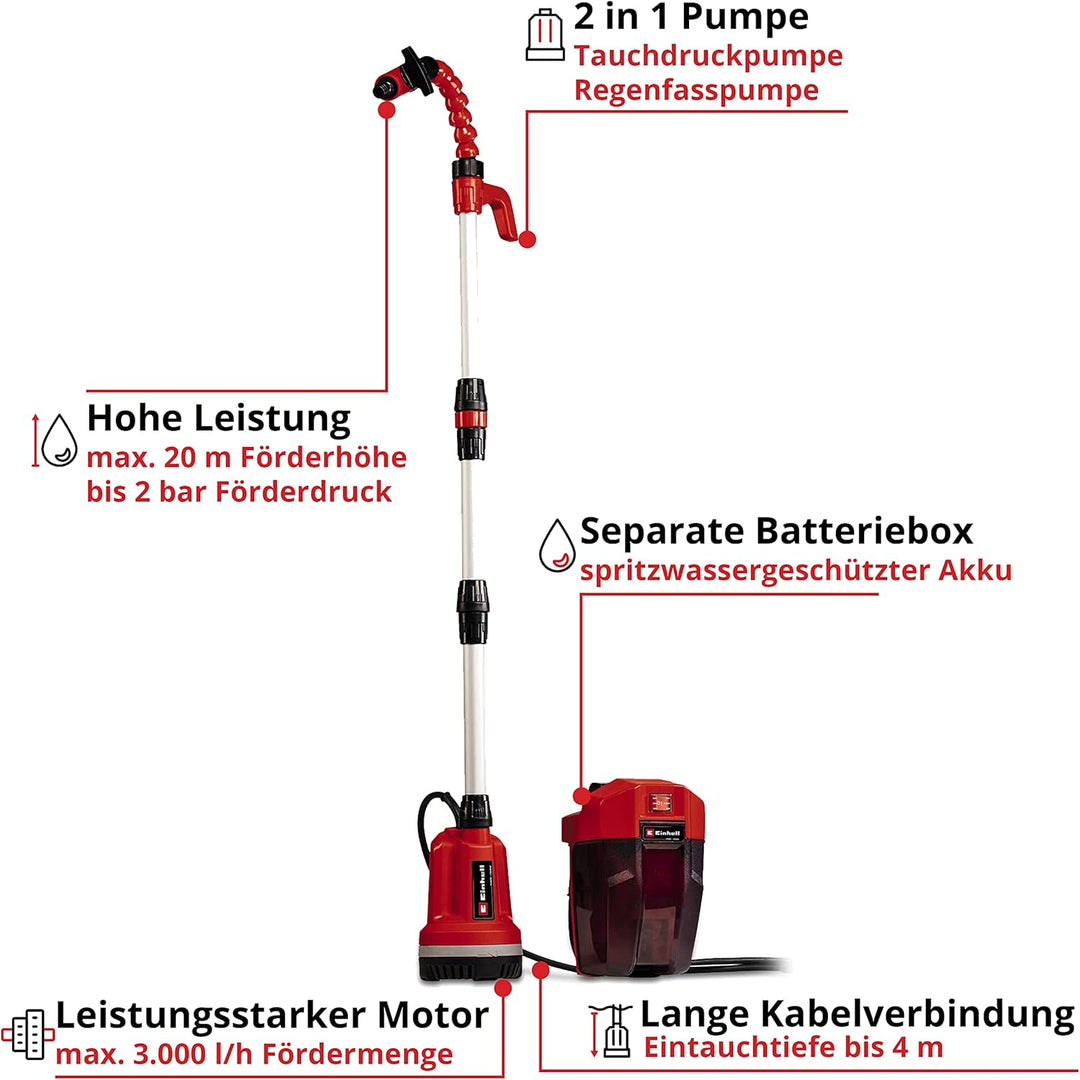 Einhell Akku-Tauchdruck/Regenfasspumpe GE-PP 18 RB Li Power X-Change (Li-Ion, 18 V, Förderdruck max.