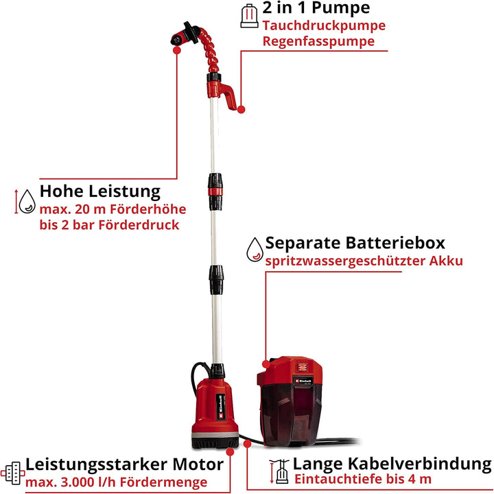 Einhell Akku-Tauchdruck/Regenfasspumpe GE-PP 18 RB Li Power X-Change (Li-Ion, 18 V, Förderdruck max.