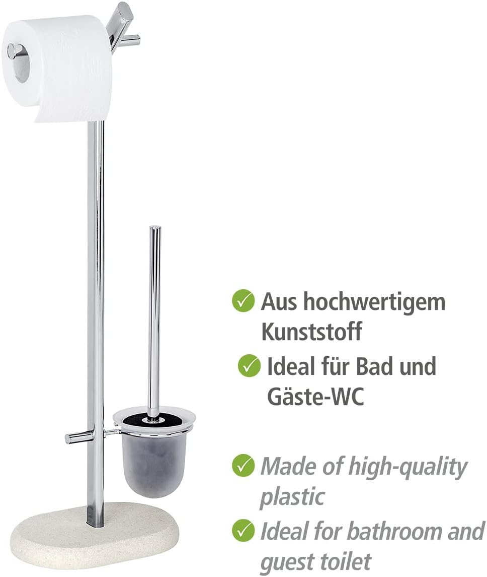 WENKO Stand WC-Garnitur Puro - WC-Bürstenhalter, Stahl, 29 x 72 x 15.5 cm, Chrom Beige, Beige