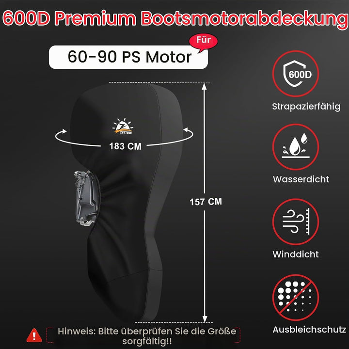 Zettum Aussenborder Abdeckung für Motoren von 60 bis 90 PS, 600D Bootsmotorabdeckung Wasserdicht &amp; H