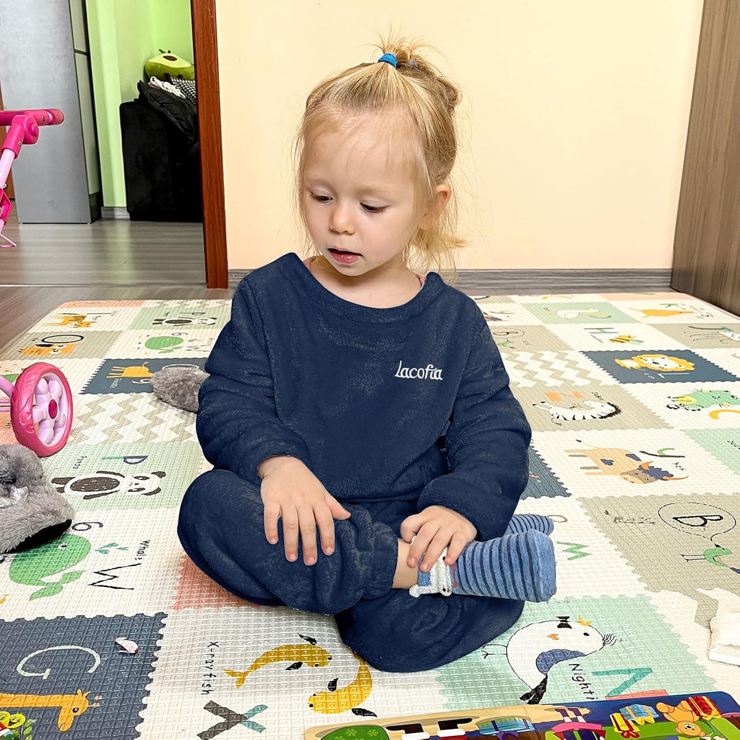 LACOFIA Kinder Jungen Mädchen Schlafanzüge Warme Polar Fleece Pyjama Set Kleinkind Winter Langarm Ha