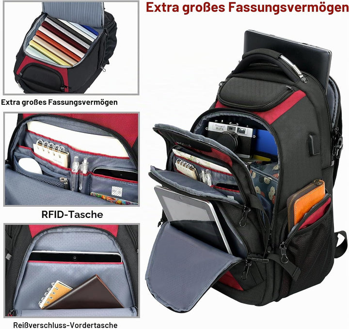 KROSER Laptop Rucksack Herren 18.4 Zoll Reise XXL BusinessRucksack Schwerlast Wasserdicht mit Hartge