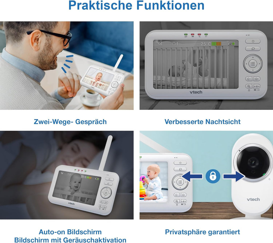 VTech VM5252 Babyphone mit Kamera, Babyfon mit beweglicher Kamera, 5" LCD-Farbbildschirm und Nachtsi